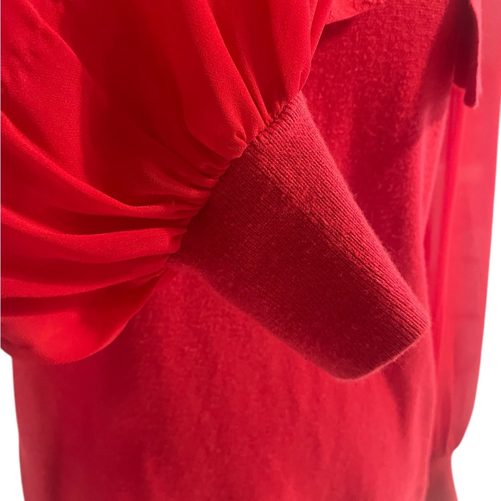 Cece’s Bow Neck Blouson Sleeve Cotton Blend Red Sweater,Large - Picture 7 of 9